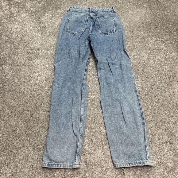 Zara High Rise Distressed Mom Denim Jeans Womens 2 Blue Light Wash Cotton 25x27 - Picture 2 of 14